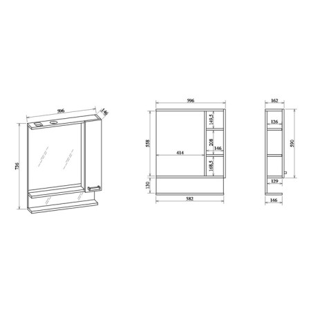 Cabinet-mirror "Texas 60", wenge/northern tree light, left, 14.6 x 60 x 73.6 cm-2