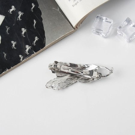 Hair hairpin "Liberty" feathers, 7 cm, silver-1