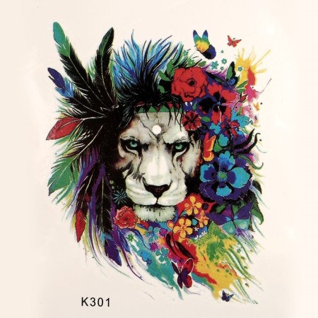 Tattoo on the body color "Leo in flowers" 10x8 cm-2