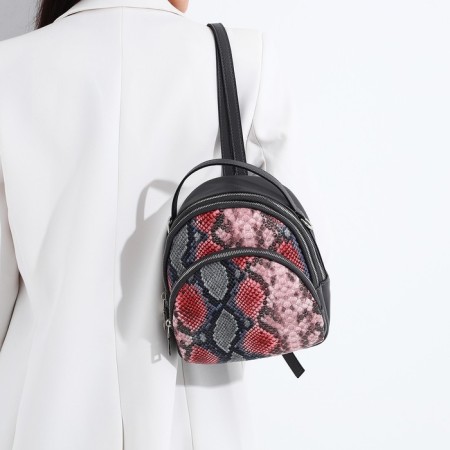 Women's backpack-mini on lightning, external pocket, Medvedkovo, gray/pink color-1