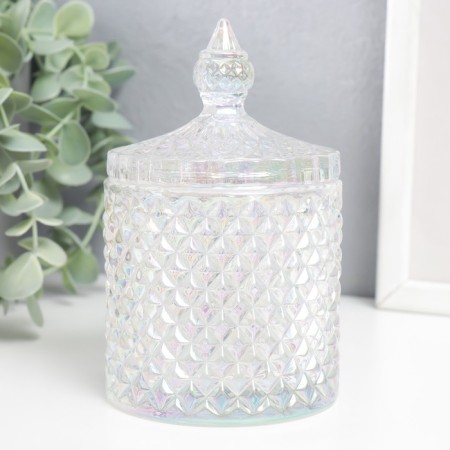 Casket Glass "Rombs and Dome" Pearl 14x8.2x8.2 cm