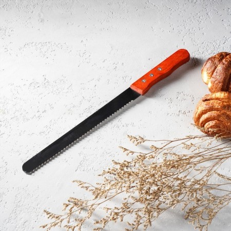 Biscuit knife large teeth, blade length 25 cm, wooden handle, blade thickness 1 mm-7