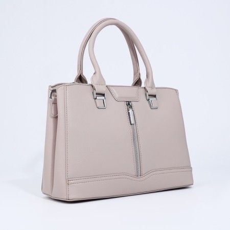 Lightning tout bag, outer pocket, long belt, light-beige color-3