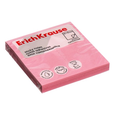 Block with a sticky edge paper 75x75 mm, Erichkrause, 100 sheets, pink-1