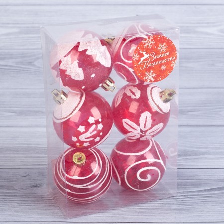 Set of balls plastic D-5.5 cm, 6 pcs "Snow illusion" red-white-1