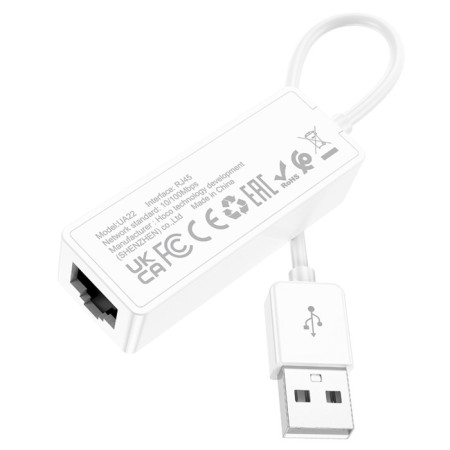 Adapter Hoco UA22, USB -A - Ethernet (100 MB), 15 cm, white-6