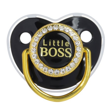 Set: Nipple - Orthodontic dummy with the holder "Little Boss", with a cap, from 6 months., Golden, rhinestones-2