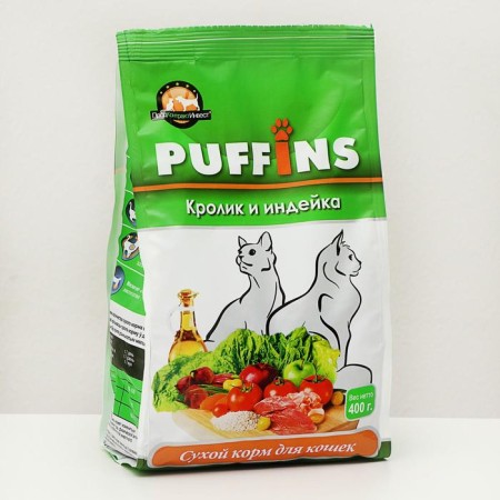 Dry food "Puffins" for cats, rabbit and turkey, 400 grams
