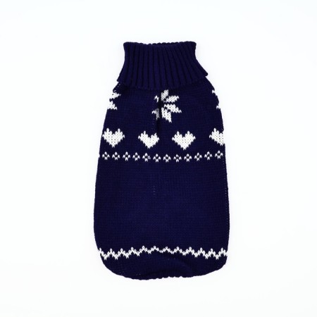 Clothing for dogs. Knitted sweater with "New Year" ornament, blue, size L-6