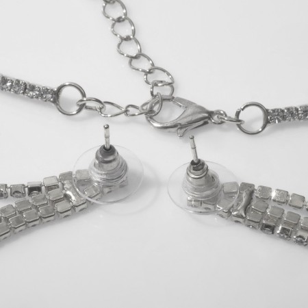 Set 2 objects: earrings, necklace "waterfall" ring, white color in silver, d = 13 cm-1