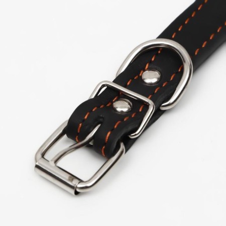 The leather collar on synthetic winterizer is decorated, dimensionless, 47 x 2 cm, Osh 28-39 cm, black-3
