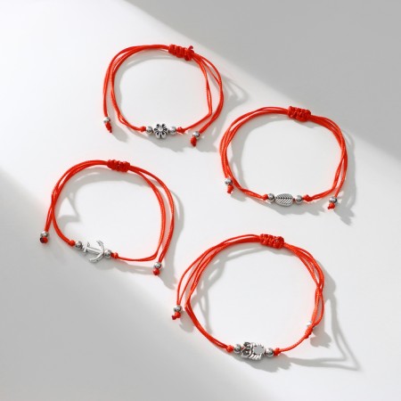 Bracelet-reinforcing “red thread” Happy Family love each other, set 4 pcs., Color silver, D = 5.5 cm-2