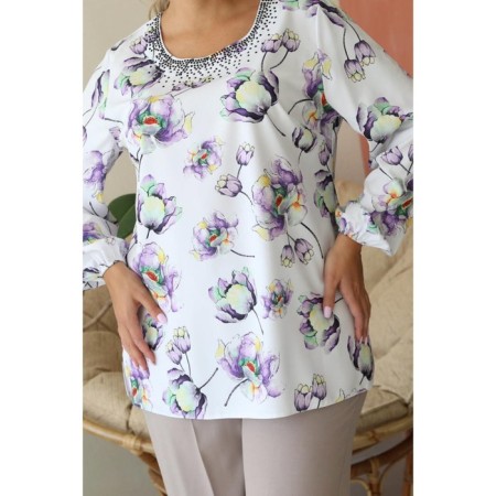 Female blouse, size 56, white, purple color-4