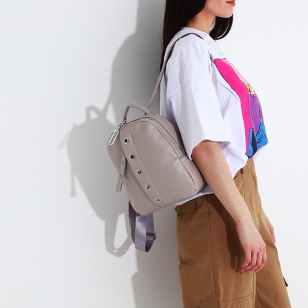A backpack with a zipper, 4 outer pockets, the color of beige-gray-4