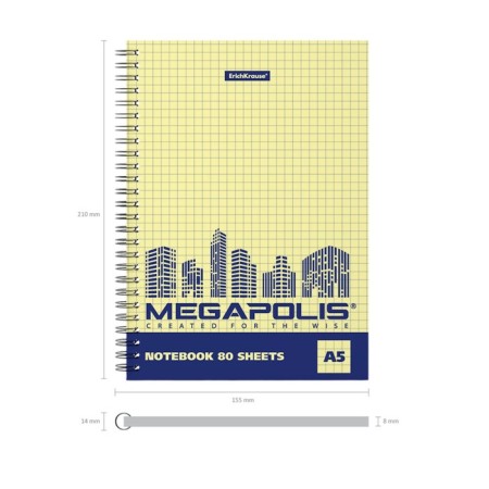 Notebook A5, 80 sheets in a cage on a spiral Erichkrause "Megapolis Yellow Concept", cover coated cardboard, yellow internal unit-6