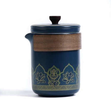 A set for a tea ceremony of 6 items per 3 people: a cup 50 ml, a kettle 280 ml, blue-1