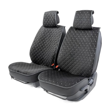 Frame caps for the front seats Car Performance, 2 pcs, alcantara, rhombus, black and gray