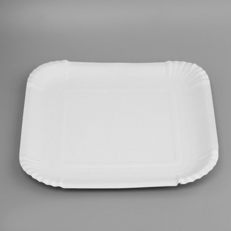Disposable plate "white" square, cardboard, 19.2 x 19.2 cm