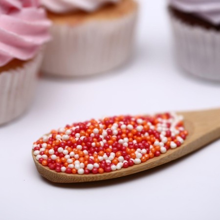 Confectionery sprinkling with the soft center "Bead": orange, red, silver, 50 g-1
