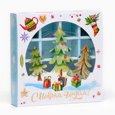Box with a shell with a window of 16 sweets, "Christmas trees"-1