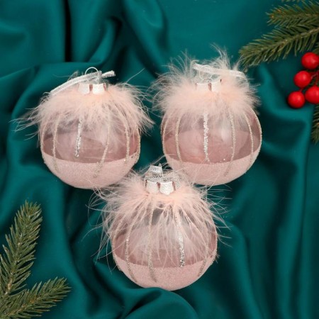 Set of balls plastic D-8 cm, 3 pcs "Galata stripes shine" pink