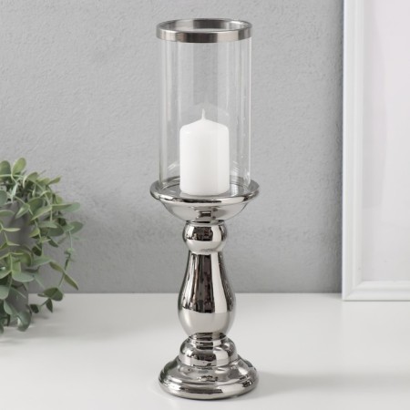 Ceramics candlestick, glass for 1 candle "Master" d = 8 cm silver 9.5x9.5x32 cm-3
