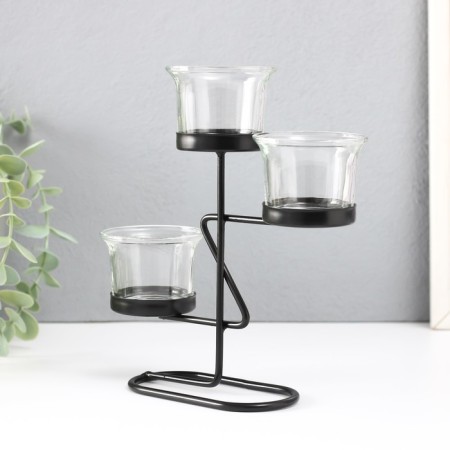Summary metal, glass for 3 candles "Curve line" D = 2-5 cm black 16x6x18.5 cm-4