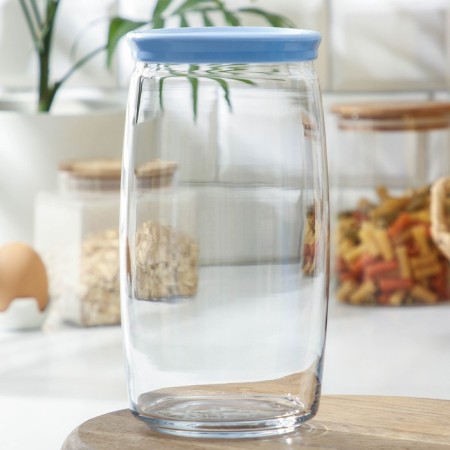 Bank for bulk products glass cesni, 1.5 l, blue plastic cover