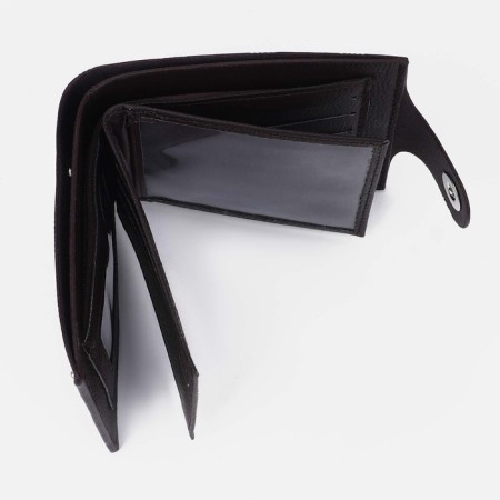 Male purse on a magnet, department for bills, for maps, for coins, dark brown color-2