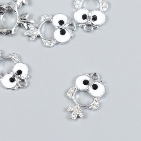 Decor for creativity metal, enamel, rhinestones "point owl" silver, white 1.4x2.1 cm