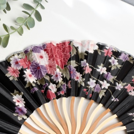 Fan bamboo, textile h = 21 cm bend, with a brush "flowers" in a box, black-2