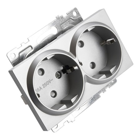 2-seater socket with a protective curtain s/h, 250v, 16a, series of Katrin, GLS16-7114-03, silver-1