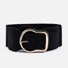 Women's belt, width 8 cm, elastic band, metal buckle, black color