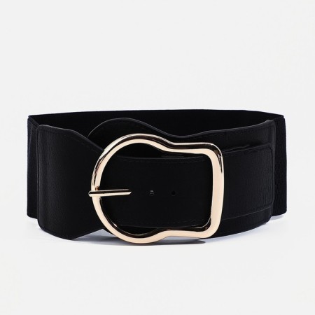 Women's belt, width 8 cm, elastic band, metal buckle, black color