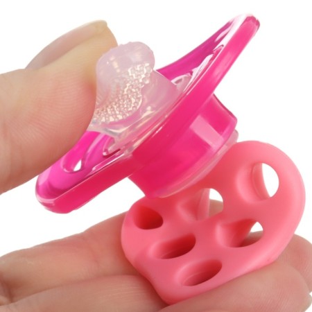 Silicone teether "for the front teeth", pink, with a cap, crumb I-2