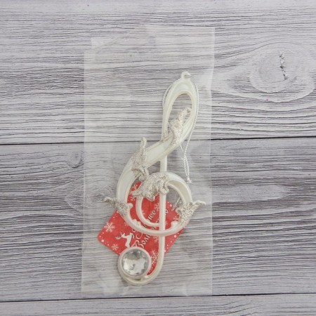 Christmas tree decoration "Violin key" 7x14.5 cm, white-1