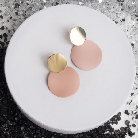 Earrings Metal "Lady" two circles, pink color in gold-1