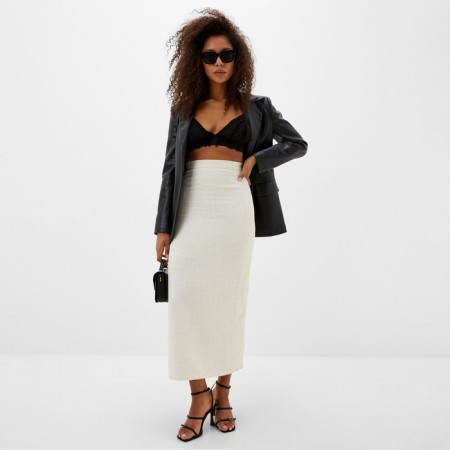 Maxi skirt Women's tweed MIST R.46, Milk-1