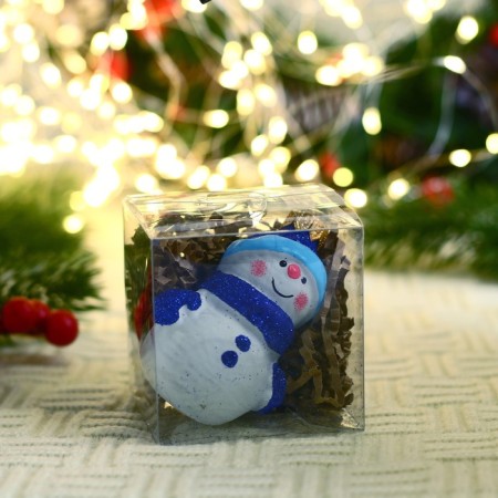 Christmas tree toy "Snowman in a hat" Hand painting, 8.4 cm, blue-white-3