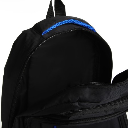 Youth backpack from textiles on lightning, 4 pockets, black/blue color-5