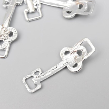 Decor for creativity Metal buckle "Key with heart" silver, rhinestones 3.7x1.4 cm-1