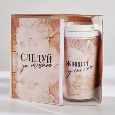 Gift set: A6 diary 80 sheets and a thermostat 250 ml "Follow the dream"-1