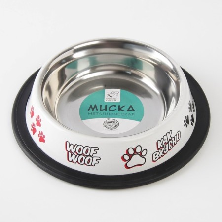 Metal bowl for a dog with a non -slip base “Give!”, 235 ml, 15x3.5 cm-1
