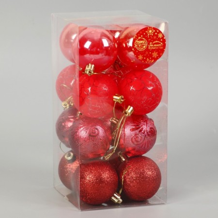 Set of balls plastic D-6 cm, 16 pcs "Melody" Pattern Crack, Red-1