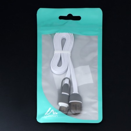 Cable 2 in 1 Luazon, Microusb/Lightning - USB, 1 A, 0.9 m, flat, mix-7