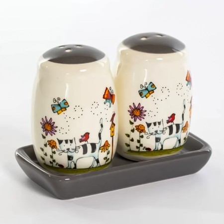 Set for spices 2 section Elrington “Striped Cat”, with spoons and lids, 250 ml-1