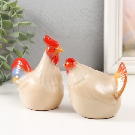 Souvenir ceramics "Rooster and chicken" set 2 pcs 5.3x8.2x7 5.3x10.5x10 cm-3