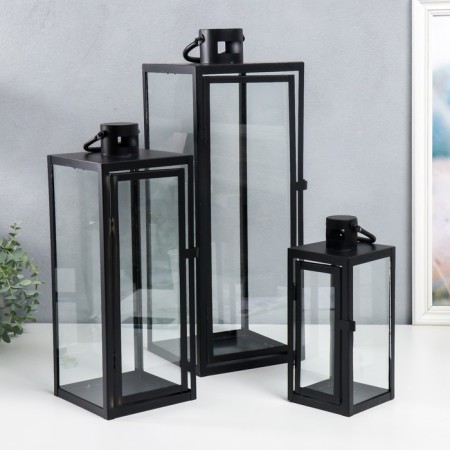 Climber Metal "Lantern - Minimalism" set 3 pcs black 18x18x50, 14x14x39, 10x10x25 cm