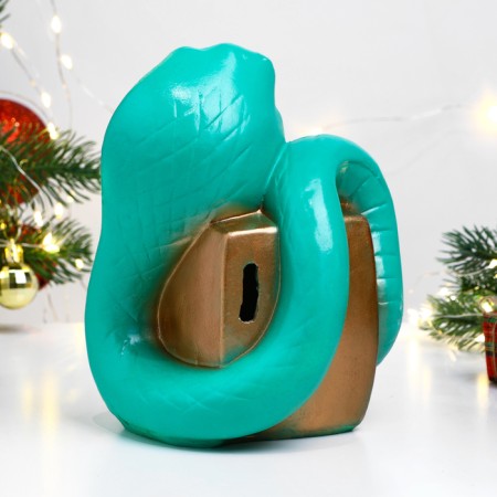The piggy bank "Snake with a safe" Green-Bronza, 18 cm-2
