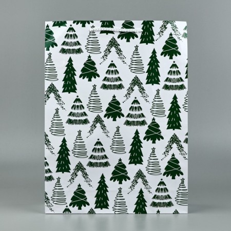 Package Gift New Year Laminated "Christmas trees", l 28 x 38 x 9 cm, new year-1